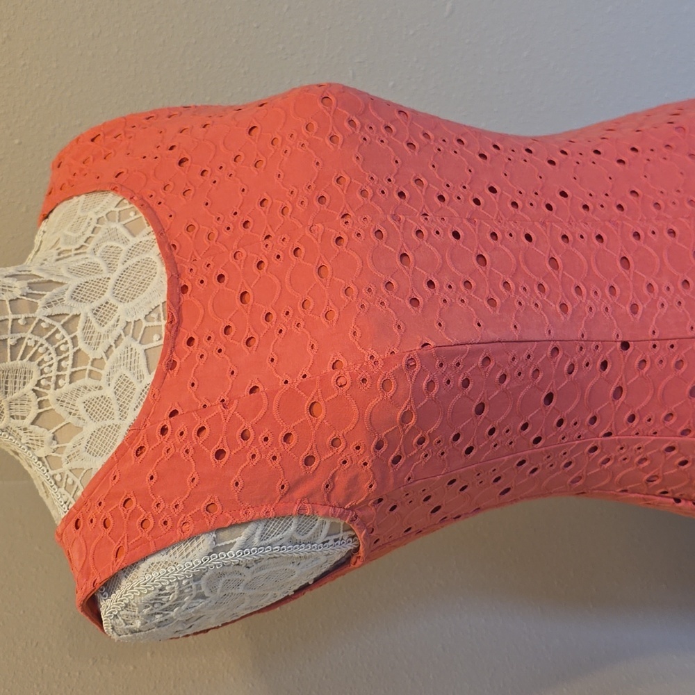 CONNECTED APPAREL Fit And Flare Coral Eyelet Dress